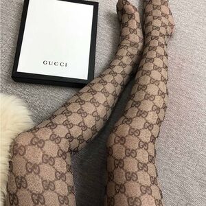 Gucci Beige and Brown Logo Tights
